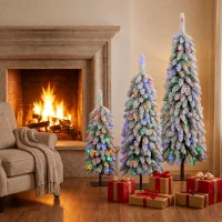 HOMCOM Artificial Christmas Tree Set of 3, Snowy Pre-Lit Christmas Tree with PVC Branch Tips, 90/120/150 cm, Green White(m-9)