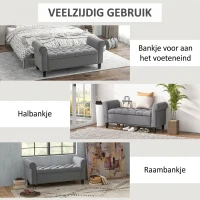 HOMCOM Zitbank Polsterbank Bedbank, Knoopstiksel, Fluweelachtige Afwerking, 126 cm x 48,5 cm x 57 cm, Grijs(m-7)