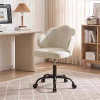 HOMCOM Chaise Bureau en Velours, Chaise Coiffeuse avec Dossier en Pétale, Hauteur Réglable, Fonction Bascule, Crème(m-15)