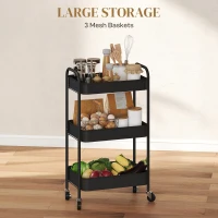 HOMCOM Three-Tier Steel Storage Trolley - Black(m-4)