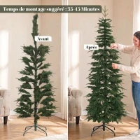 HOMCOM Sapin de Noël Artificiel 210 cm, Branches Articulées en PE et PVC Ignifuges, Support en Acier Pliable, Vert(m-7)
