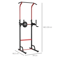 HOMCOM Estación Dip Torre de Dominadas para Hogar Oficina Gimnasio Altura Ajustable con 6 Orificios Tubo de Acero Soporta hasta 120 kg 94x80,5x180-230 cm Negro(m-3)