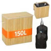 HOMCOM Pfandflaschen Sammelbehälter mit Deckel 150L, Bambus Pfandflaschen Organizer mit Zwei Tasche für Küche(m-12)
