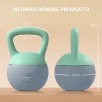 SPORTNOW Pesa Rusa 6 kg Kettlebell Relleno de Arena Metálica y Mango Antideslizante para Entreno en Casa 19x19x28 cm Verde y Gris(m-3)