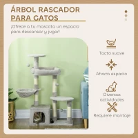 PawHut Rascador para Gatos Altura 104 cm Árbol para Gatos con Postes de Sisal Cueva Plataformas y Bolas Colgantes Gris Claro(m-4)
