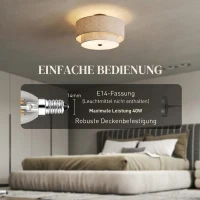 HOMCOM Plafondlamp met dubbele lampenkappen in linnen look, taupe(m-5)