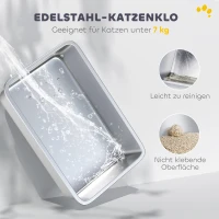 PawHut Kattenbak, kattenbox met deksel, kattenbakschep, vooringang en bovenuitgang roestvrijstaal tot 15 kg(m-4)