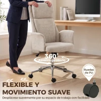 HOMCOM Silla de Escritorio Giratoria con Respaldo Alto Función Balanceo Altura Ajustable Reposabrazos Acolchados Ruedas Beige(m-6)