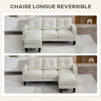 HOMCOM Sofá Chaise Longue Reversible con Estructura de Acero Tapizado en Chenilla 186x130x84cm Crema(m-6)