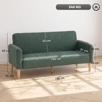 HOMCOM 2 Seater Sofa, Velvet Small Couch with 20cm Thick Padding, Wide and Deep Seat, Dark Green(m-3)