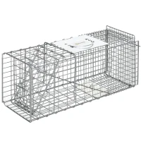 Outsunny Trampa para Animales Vivos Plegable 66x24x30,5 cm Jaula de Captura de Alambre con Puerta y Asa para Conejos Plata(m-1)