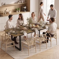 HOMCOM Uitschuifbare eettafel 140-180 cm voor 6-8 personen, rechthoekig in industrieel design met stalen frame, tijgerhoutlook(m-9)