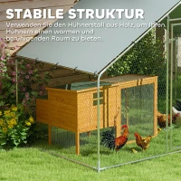 PawHut Kippenren voor 5-8 kippen, dakzeil, vergrendelbare deur, stalen frame, 5,1 m², 3 x 1,7 x 1,9 m(m-5)