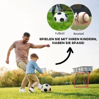 HOMCOM Fußball Rebounder-Netz, klappbar, Rückprallwand, Verstellbar in 5 Stufen, Metall, 78 x 84 x 65-78 cm, Rot(m-7)
