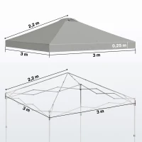 Outsunny Pavillon-Dach Ersatz UV50+ wasserfest mit 8 Abflusslöchern 3 x 3 m, Hellgrau(m-3)