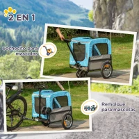 PawHut Remolque de Bicicleta para Perros 2 en 1 Carrito para Perros de Acero con Cinturón de Seguridad Mango de Empuje Extraíble Bandera y Reflectores 129x55,5x92 cm(m-4)
