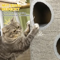PawHut krabpaal voor katten met 3 niveaus, inclusief sisaltouw, krabvlak, krabpaal voor katten, 38 cm x 38 cm x 70 cm, lichtgrijs(m-6)