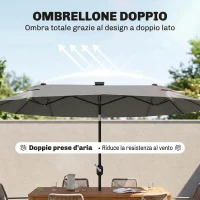 Outsunny Ombrellone doppio con Base a crocee Luci Solari, 295x150x219cm, Grigio(m-6)