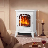 HOMCOM Electric Fireplace Stove, 1000W/2000W, Freestanding Electric Fire with LED Flame Effect, Adjustable Thermostat, White(m-3)
