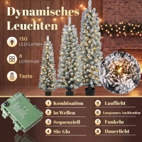 HOMCOM 3er-Set schneebeflockte LED-Weihnachtsbäume, schmal, mit PVC-Zweigen, 90/120/150 cm(m-5)