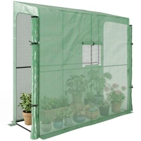 Outsunny Serre de jardin adossée murale serre à tomate 2 Portes zippées enroulables, 1 fenetre, dim. 200L x 80l x 200/180H cm(m-11)