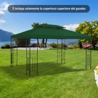 Outsunny Copertura per Gazebo 4x3 m a 2 Livelli in Poliestere con Cinghie e 10 Fori di Drenaggio, Verde(m-2)