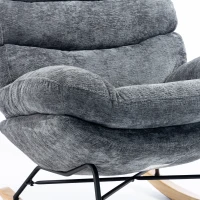 HOMCOM Schommelstoel van chenille, fauteuil voor kleermakerszit met dubbellaags kussen, zachte rugleuning en onderstel van rubberhout, donkergrijs(m-13)