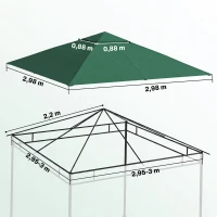 Outsunny Toile de rechange pour pavillon toit de remplacement gazebo tissu polyester haute densité 180 g/m² anti-UV 3 x 3 m vert(m-3)