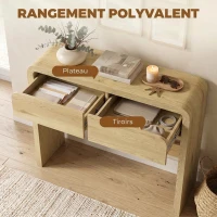 HOMCOM Table Console avec 2 Tiroirs, Console Meuble, 100 x 30 x 85 cm, Coins Arrondis et Plateau Épais, Bois Naturel(m-6)