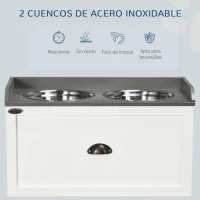 PawHut Comedero Elevado para Perros Grandes con 2 Cuencos de 2000 ml de Acero Inoxidable y 1 Cajón 63x30x36 cm Blanco(m-6)