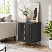 HOMCOM Modern 3-Drawer Dresser, Fluted Bedroom Dresser Chest of Drawers with Metal Legs and Steel Handles for Bedroom, Black(m-8)