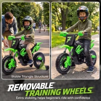 AIYAPLAY 12V Kids Electric Motorbike, Ride on Motorcycle with Dual Motors, Training Wheels, Rear Suspension for 3-6 Years, Green(m-5)