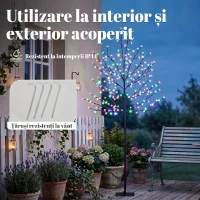 HOMCOM Copac de Crăciun tip cireș, 180 cm, cu LED-uri, 20 ramuri, timer zilnic, pentru interior și exterior acoperit, negru(m-7)