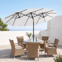 Outsunny Ombrellone da Giardino Doppio Inclinabile con Apertura a Manovella, 295x152x222cm, Bianco(m-9)