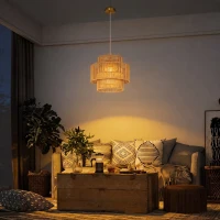 HOMCOM Hanglamp, driedelige lampenkap, metaal, henneptouw, lichtbruin(m-6)