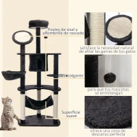 PawHut Árbol Rascador para Gatos Grande 65x50x153 cm Torre para Gatos Centro de Actividades con Múltiples Plataforma Poste Hamaca Bolas de Juguete y Cueva Gris Oscuro(m-5)
