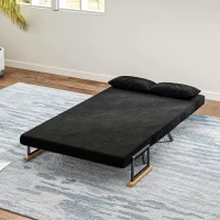 HOMCOM Schlafsofa 2er-Sofa Samtsofa, Schlaffunktion, inkl. 2 Kissen, Samtoptik, Schwarz(m-7)
