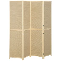 HOMCOM Paravan interior din bambus 4 panouri 180x180cm, separator de cameră pliabil și portabil, stil boem, lemn natural(m-8)
