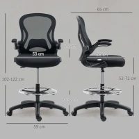 Vinsetto tekenstoel, in hoogte verstelbare bureaustoel, ergonomische draaistoel(m-3)