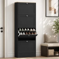HOMCOM Scarpiera Salvaspazio a 4 Cassetti con Ripiani Regolabili su 2 Livelli, 60x23.5x153.3 cm, Nero(m-9)