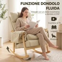 HOMCOM Sedia a Dondolo in Tessuto Imbottita, Seduta Profonda, Tasche Laterali, Gambe in Legno di Caucciù, Beige(m-4)