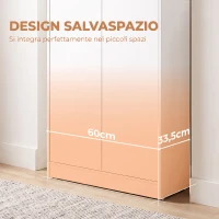 HOMCOM Mobiletto da Ufficio con 3 Ripiani e 2 Ante, 60x33.5x108 cm, Bianco(m-4)