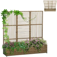 Outsunny Blumenkasten mit Spalier, wetterfest, Polyrattan, 103 x 29 x 103 cm, Sandfarbe(m-12)