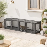 PawHut Katzentunnel Katzenspielzeug aus Holz mit 3 Türen, erweiterbar Spieltunnel für Katzen bis 10 kg, 151,5 x 38,5 cm Grau(m-8)