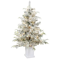 HOMCOM 4ft Prelit Flocked Christmas Tree, Artificial Snow Flocked Spruce with 160 Warm White LED Lights, 8 Modes, Green(m-1)