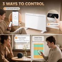 HOMCOM Smart Panel Heater Wall Mounted/Freestanding, Electric Heater with Weekly Timer, Open Window & Anti-Frost, 1500W, White(m-5)
