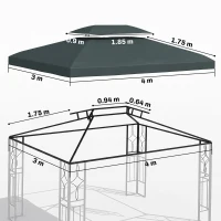 Outsunny Acoperire pentru Gazebo 4x3 m cu 2 Niveluri din Poliester cu Curele și 10 Orificii de Drenaj, Gri Antracit(m-3)
