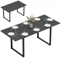 HOMCOM Uitschuifbare eettafel 140-180 cm voor 6-8 personen, rechthoekig, industrieel design met stalen frame, zwart(m-15)