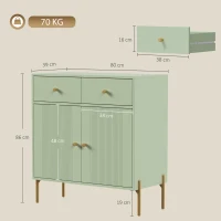 HOMCOM Modern Sideboard, Sideboard Storage Cabinet with 2 Drawers and Adjustable Shelf for Living Room, Light Green(m-3)