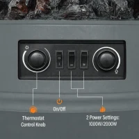 HOMCOM Electric Fireplace Stove, 1000/2000W 3-Sided Freestanding Fireplace Heater with 3D Flame Log, Thermostat, Grey(m-5)